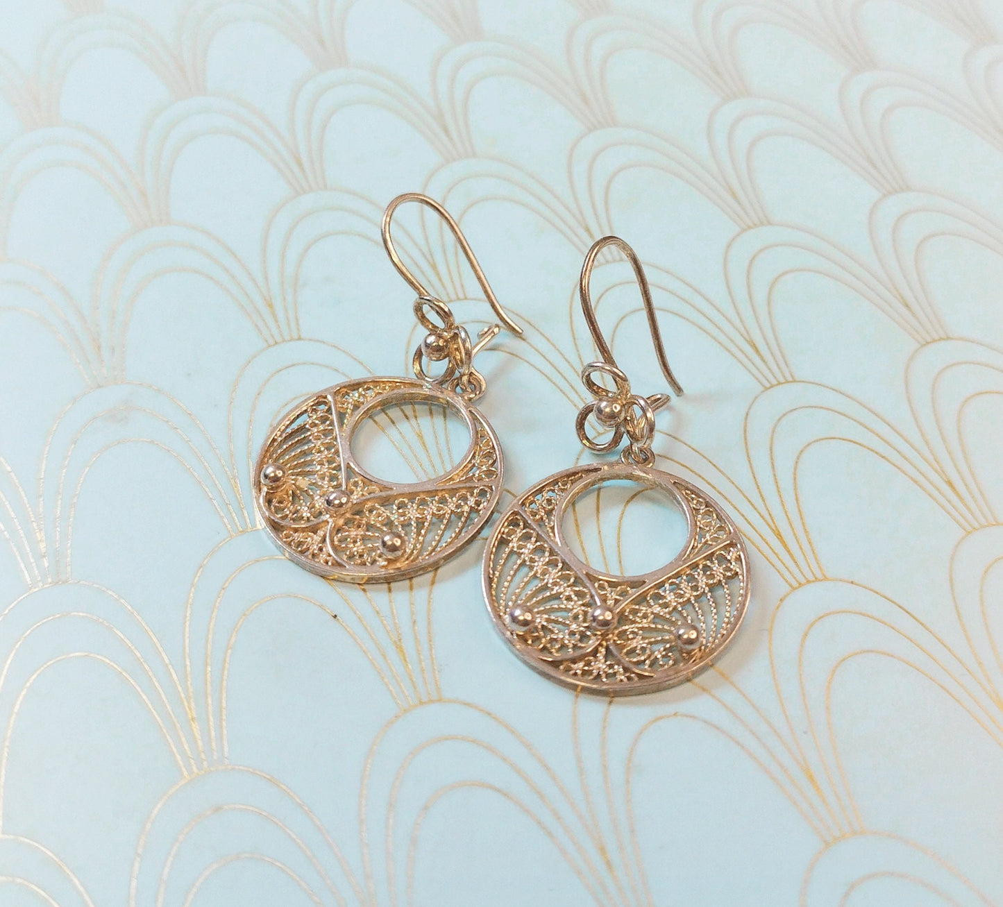 Vintage French Dangle Drop Filigree Earrings, Silver Gypsy Earrings, French Filigree Jewelry, Dormeuse Earrings, French Jewelry Box Gift...