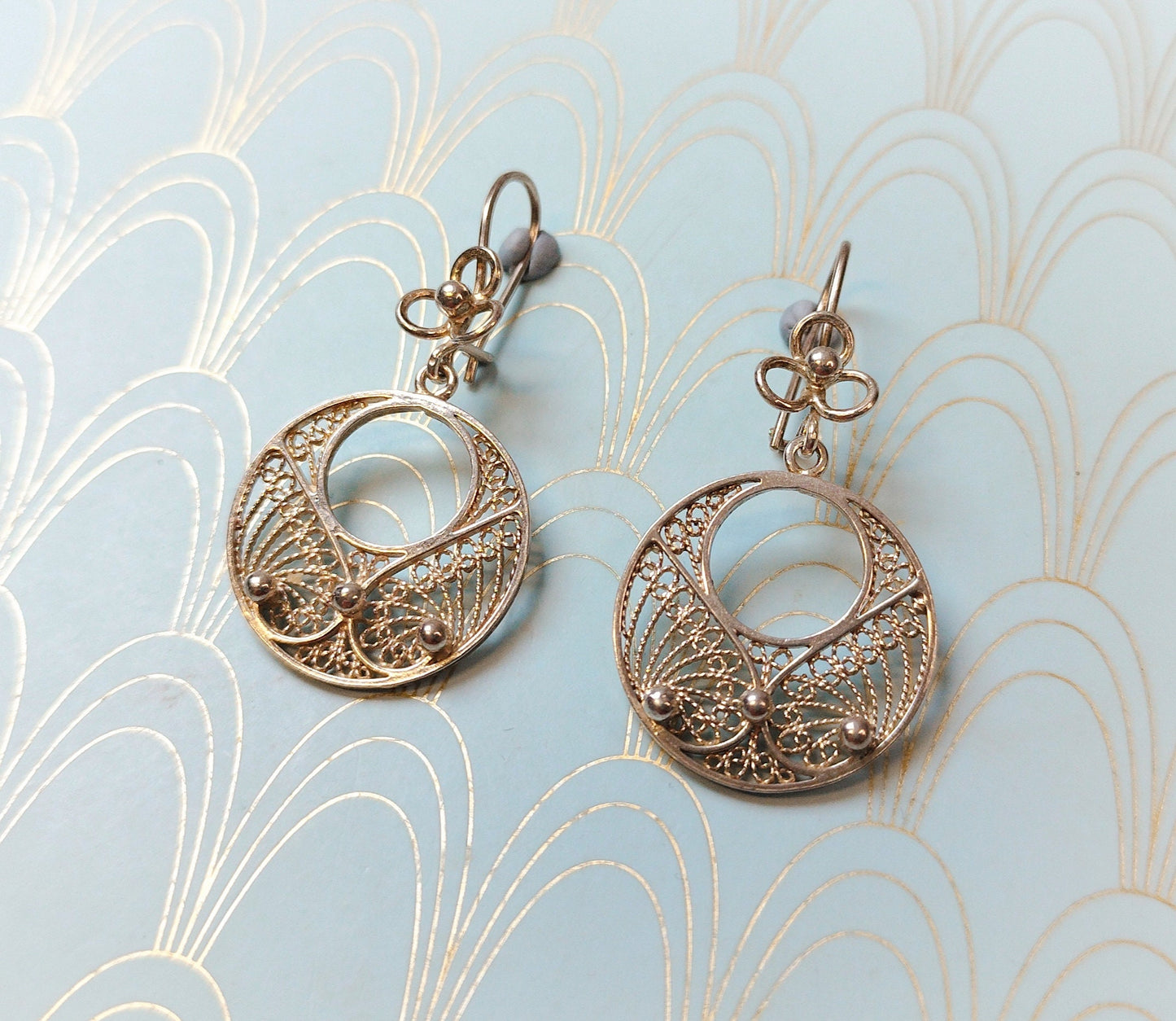 Vintage French Dangle Drop Filigree Earrings, Silver Gypsy Earrings, French Filigree Jewelry, Dormeuse Earrings, French Jewelry Box Gift...
