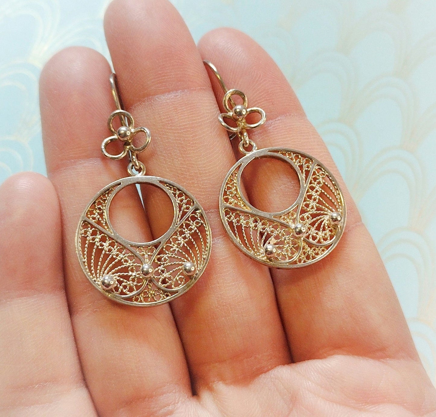 Vintage French Dangle Drop Filigree Earrings, Silver Gypsy Earrings, French Filigree Jewelry, Dormeuse Earrings, French Jewelry Box Gift...