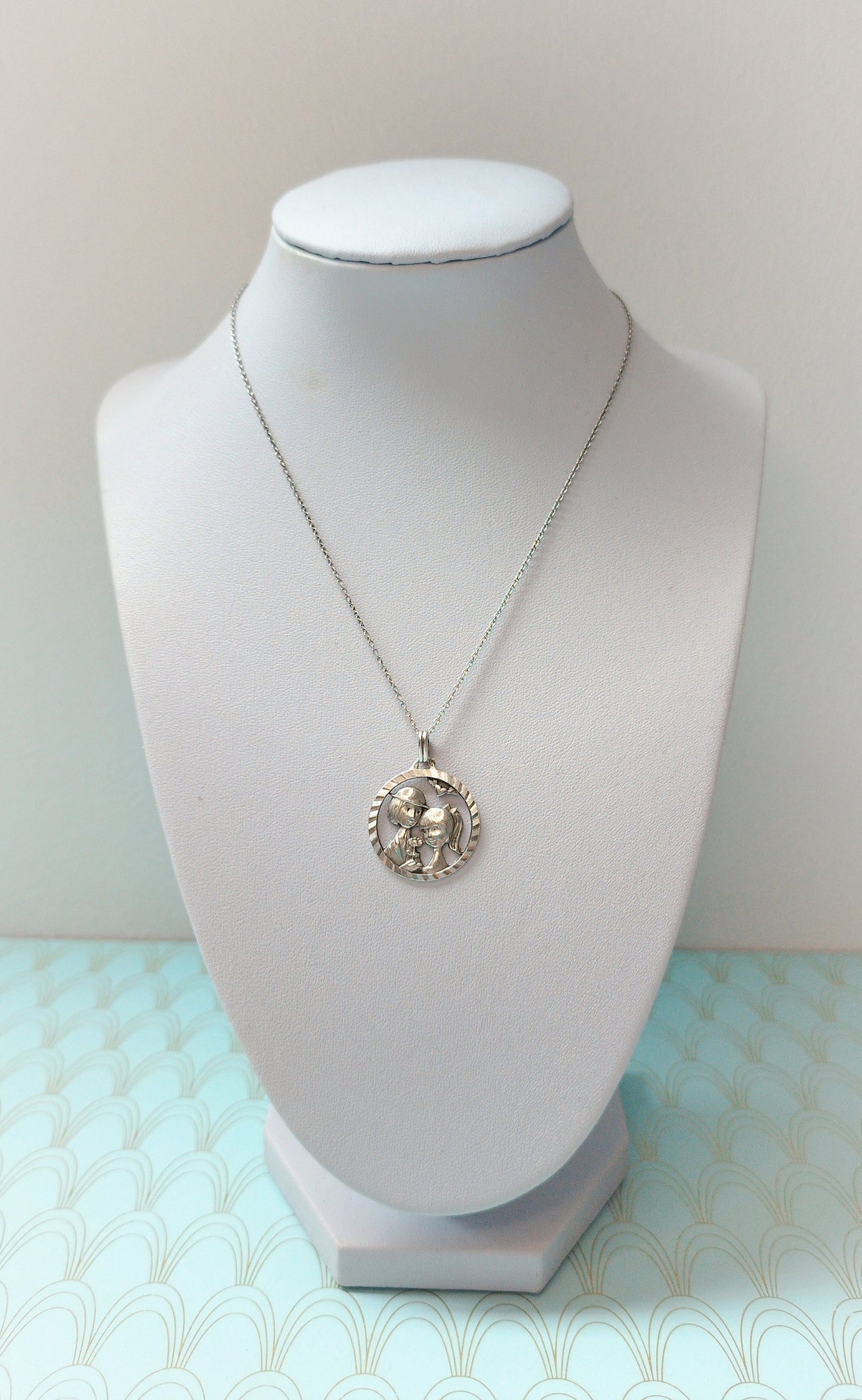 Les Amoureux de Peynet, Vintage French Lovers Pendant, Heart Shaped Necklace, French Love Token, Antique French Necklace Luxury Gift for her