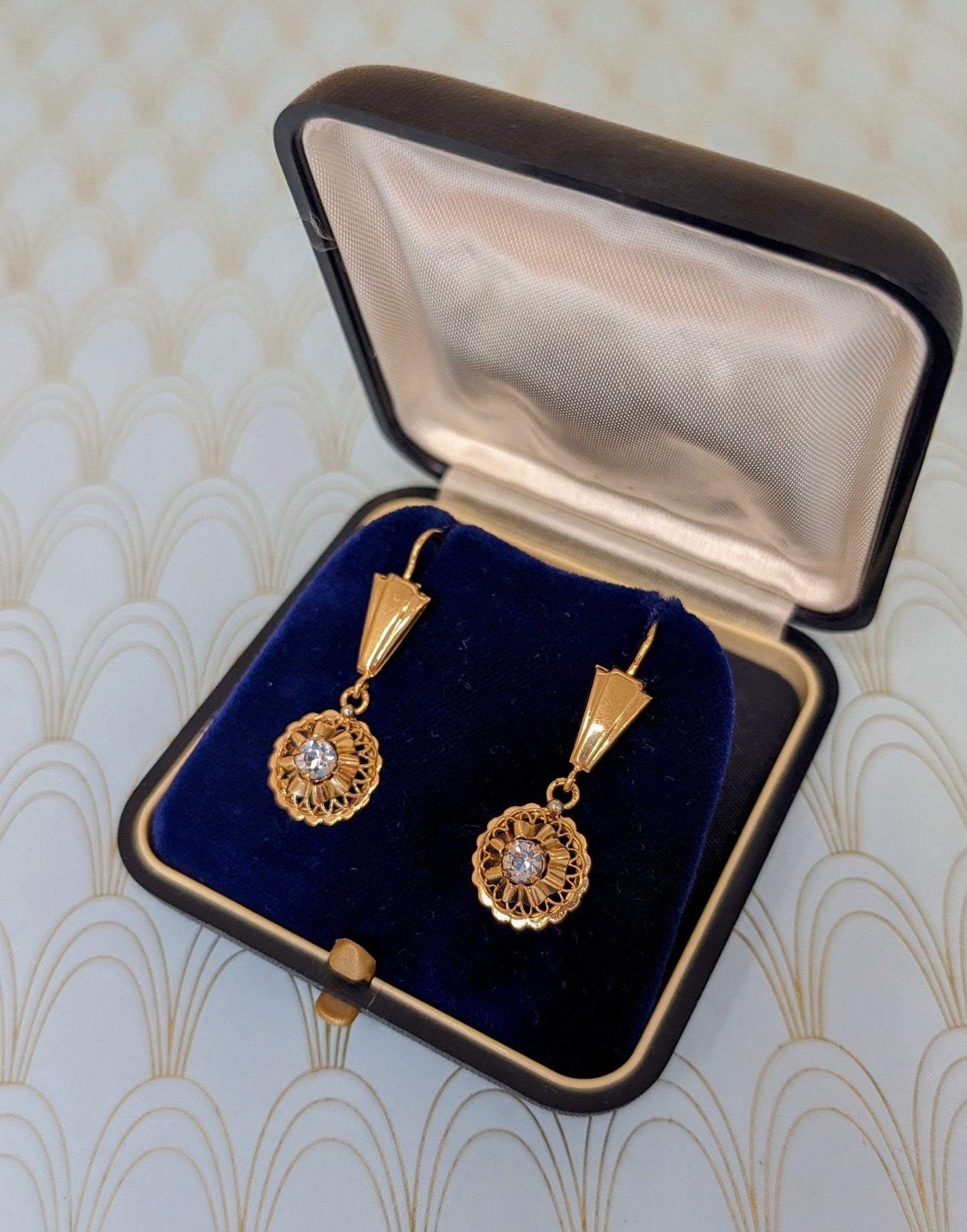 Luxury Iberian 22k Gold Dangle Drop Earrings, Portuguese Gold, Rare Portuguese Jewelry, Luxurious Gold Wedding Earrings, Vintage Jewelry Box