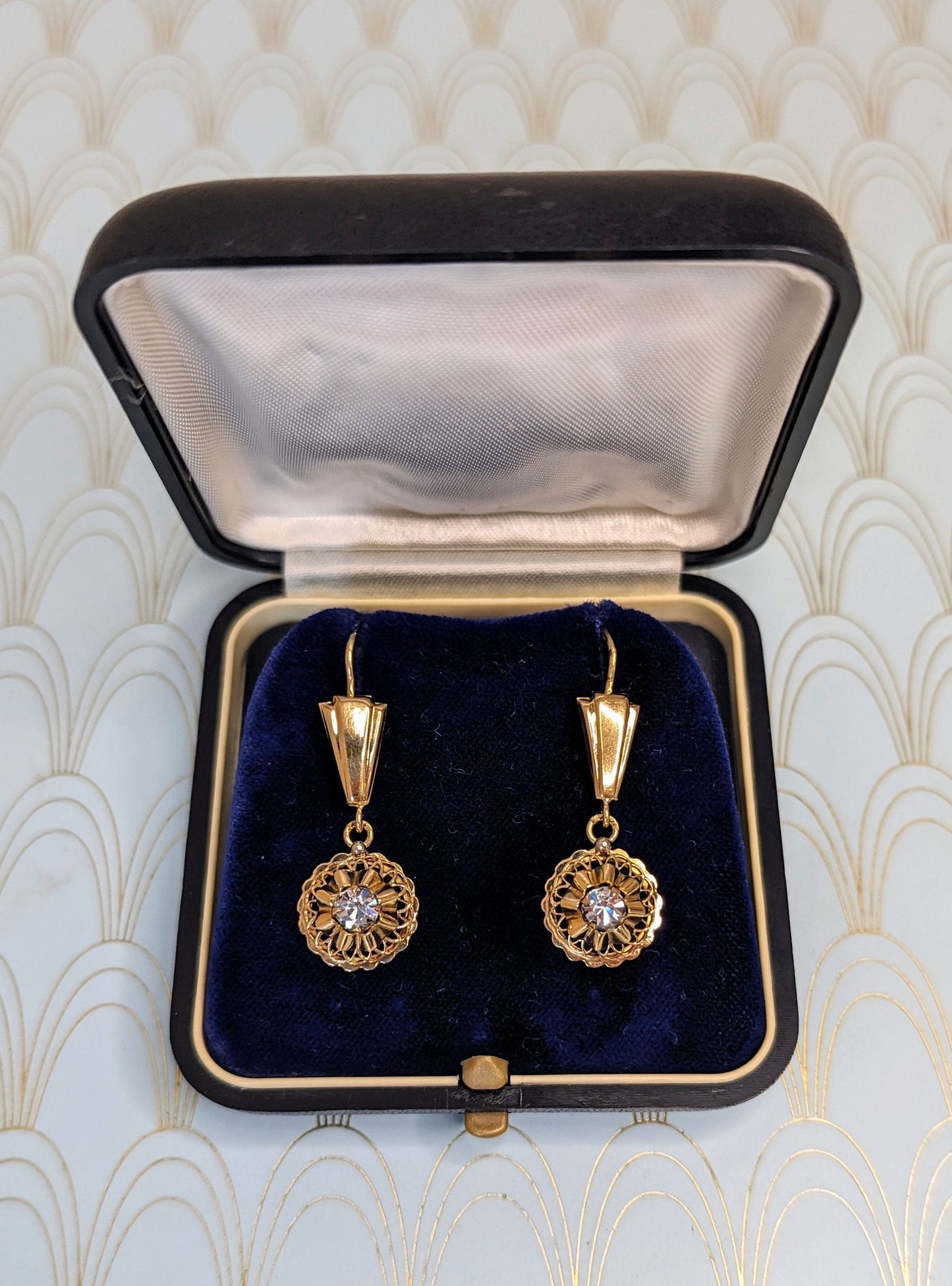 Luxury Iberian 22k Gold Dangle Drop Earrings, Portuguese Gold, Rare Portuguese Jewelry, Luxurious Gold Wedding Earrings, Vintage Jewelry Box
