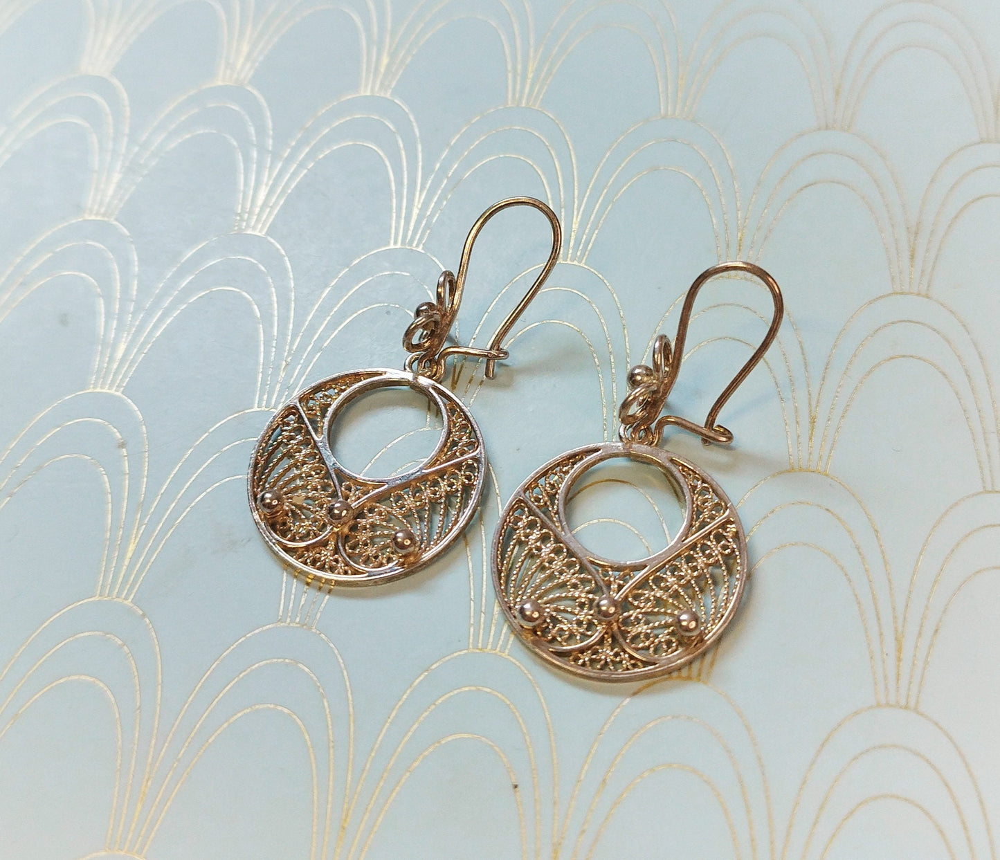 Vintage French Dangle Drop Filigree Earrings, Silver Gypsy Earrings, French Filigree Jewelry, Dormeuse Earrings, French Jewelry Box Gift...