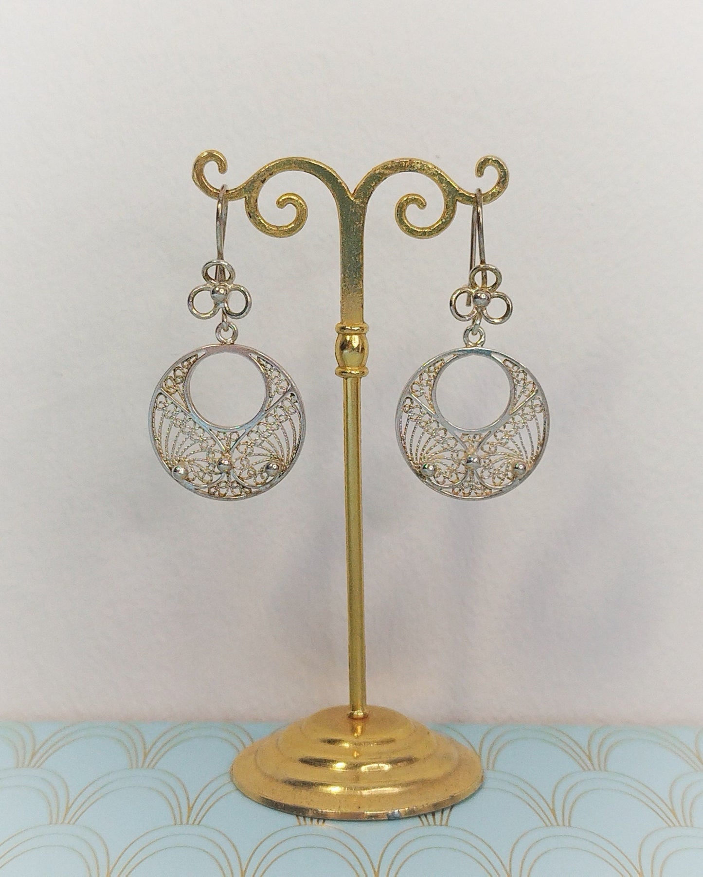 Vintage French Dangle Drop Filigree Earrings, Silver Gypsy Earrings, French Filigree Jewelry, Dormeuse Earrings, French Jewelry Box Gift...