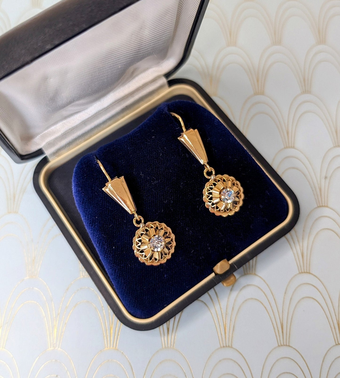 Luxury Iberian 22k Gold Dangle Drop Earrings, Portuguese Gold, Rare Portuguese Jewelry, Luxurious Gold Wedding Earrings, Vintage Jewelry Box
