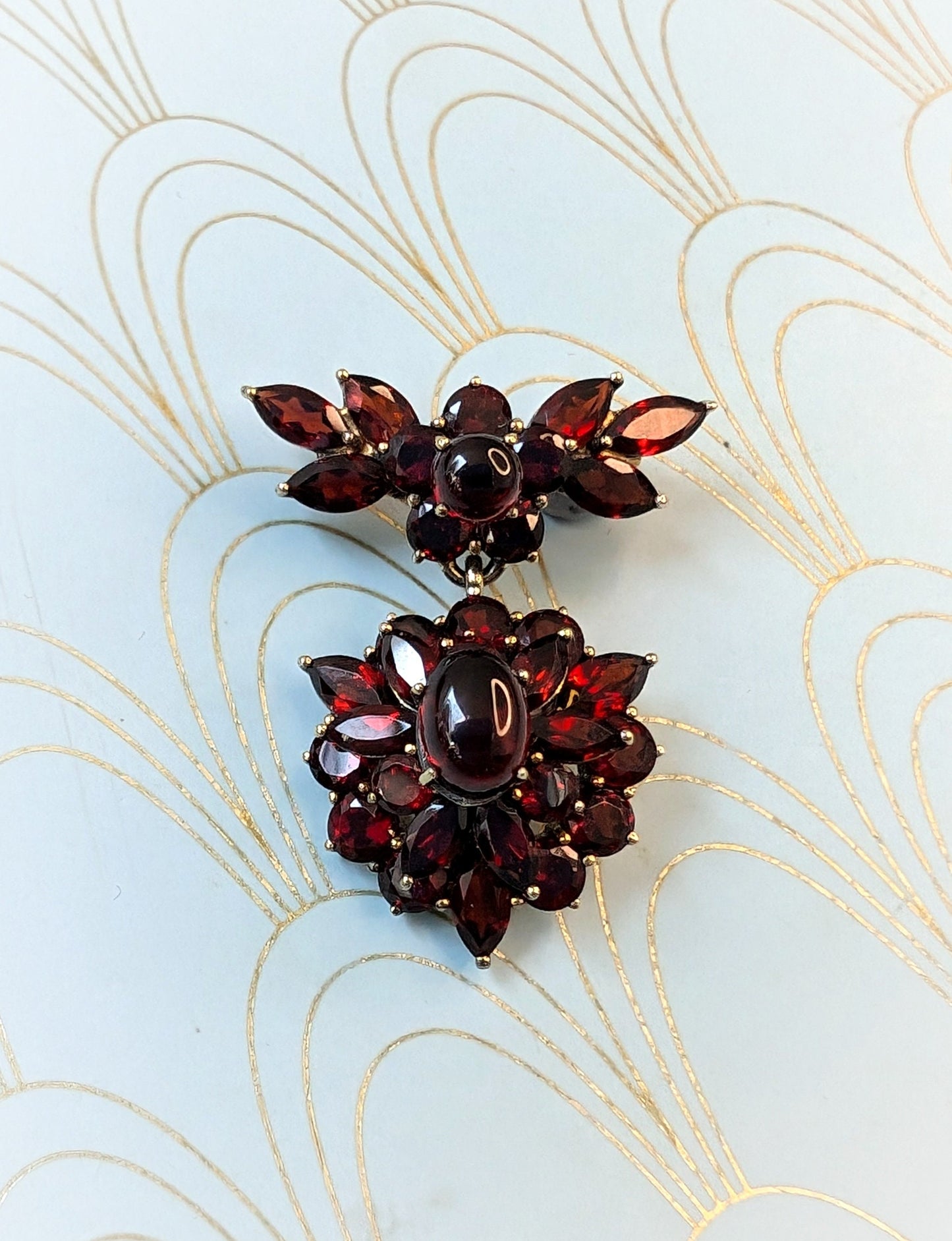 Vintage French Garnet Brooch, Luxury Gold Vermeil Jewelry, Perpignan Garnet Pin, Catalan Garnet Jewelry, French Bijoux Regional, Jewelry Box
