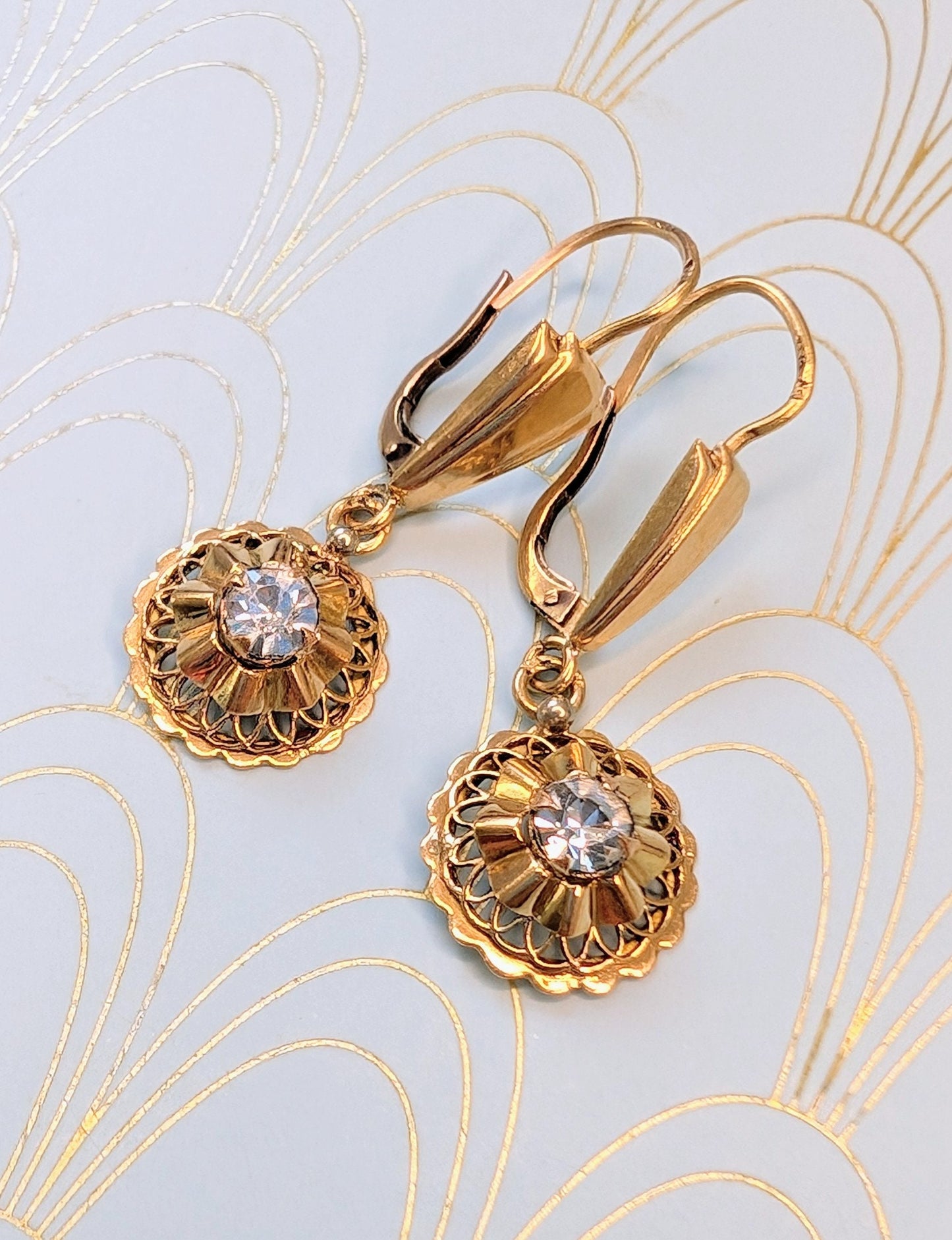 Luxury Iberian 22k Gold Dangle Drop Earrings, Portuguese Gold, Rare Portuguese Jewelry, Luxurious Gold Wedding Earrings, Vintage Jewelry Box