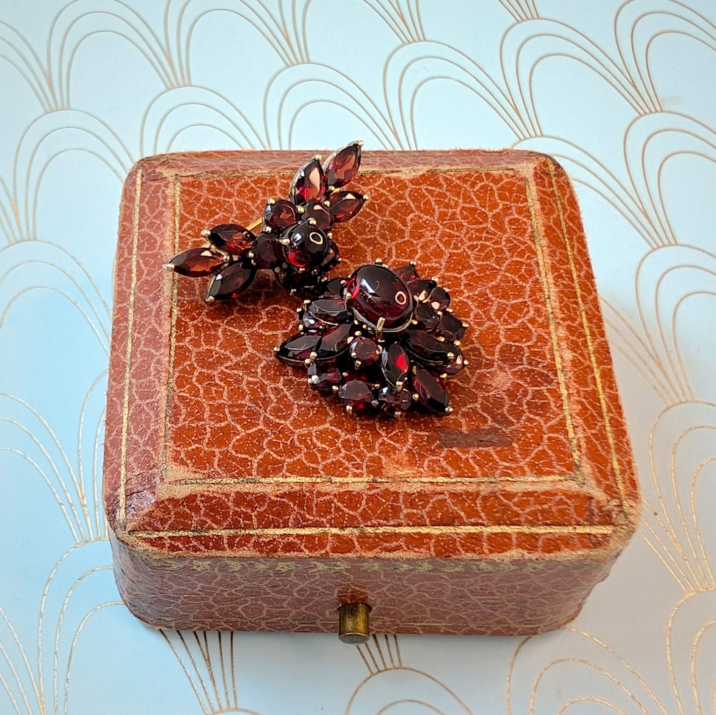 Vintage French Garnet Brooch, Luxury Gold Vermeil Jewelry, Perpignan Garnet Pin, Catalan Garnet Jewelry, French Bijoux Regional, Jewelry Box