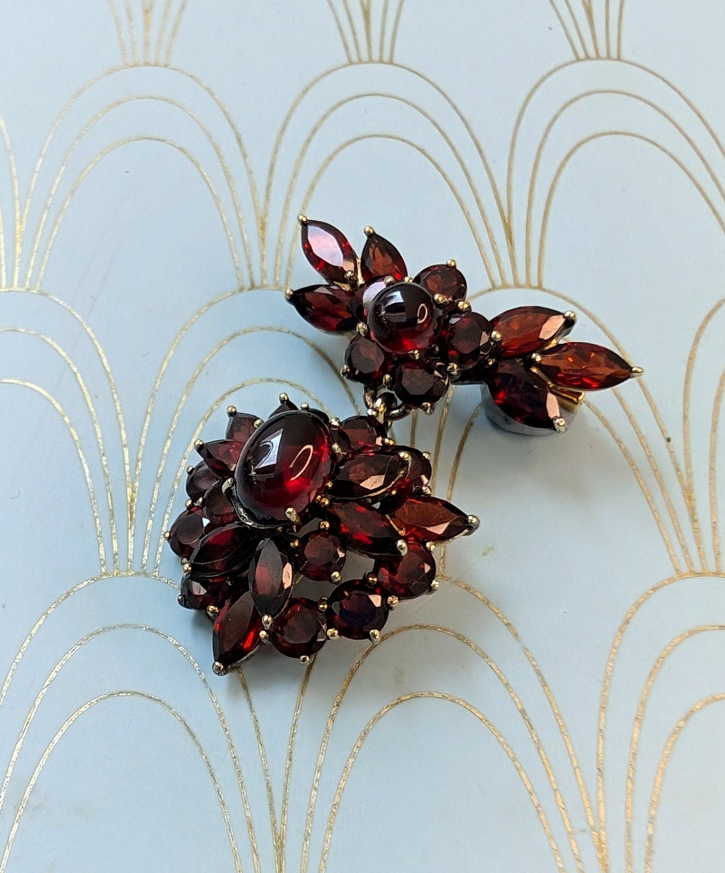 Vintage French Garnet Brooch, Luxury Gold Vermeil Jewelry, Perpignan Garnet Pin, Catalan Garnet Jewelry, French Bijoux Regional, Jewelry Box