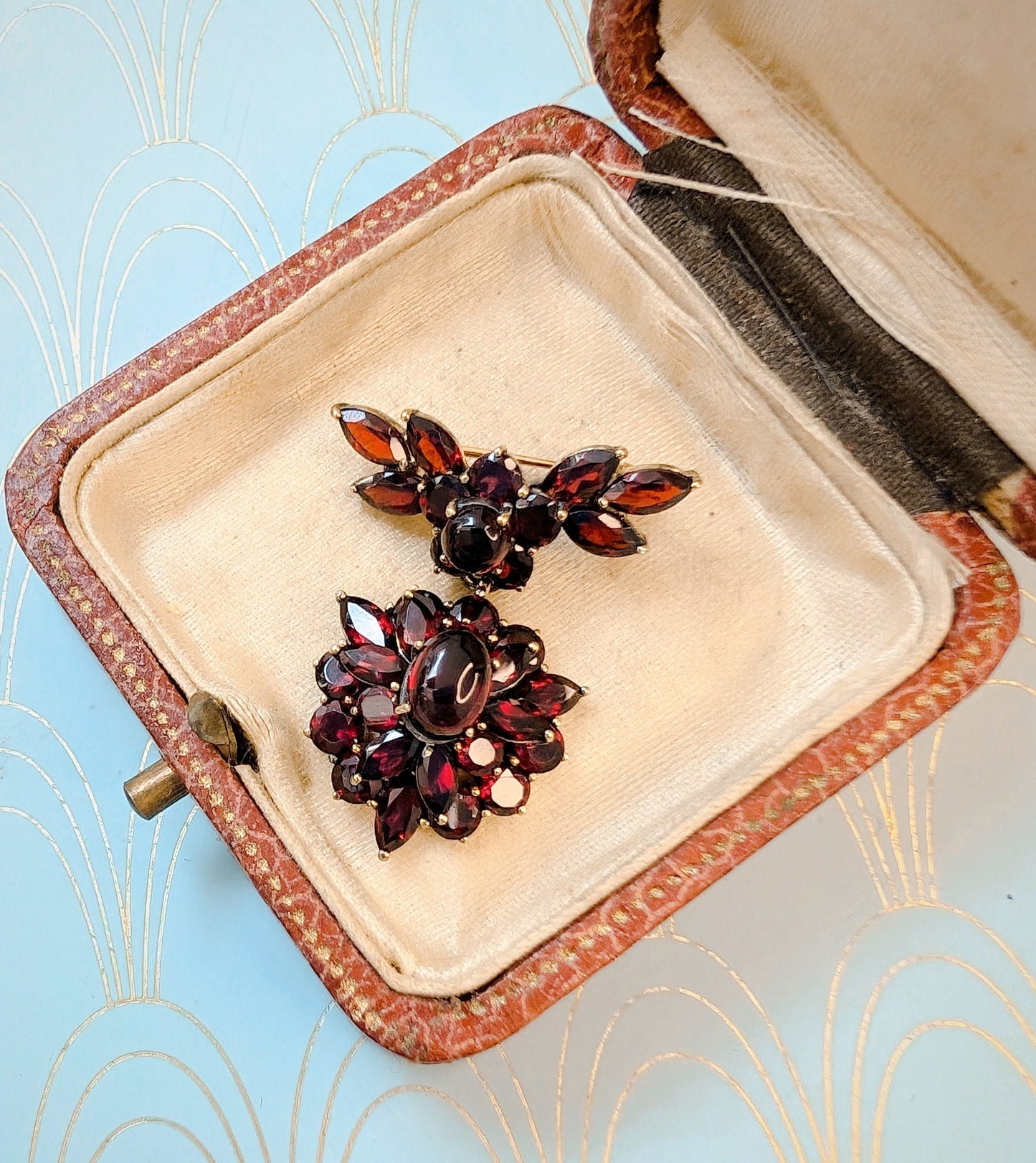 Vintage French Garnet Brooch, Luxury Gold Vermeil Jewelry, Perpignan Garnet Pin, Catalan Garnet Jewelry, French Bijoux Regional, Jewelry Box