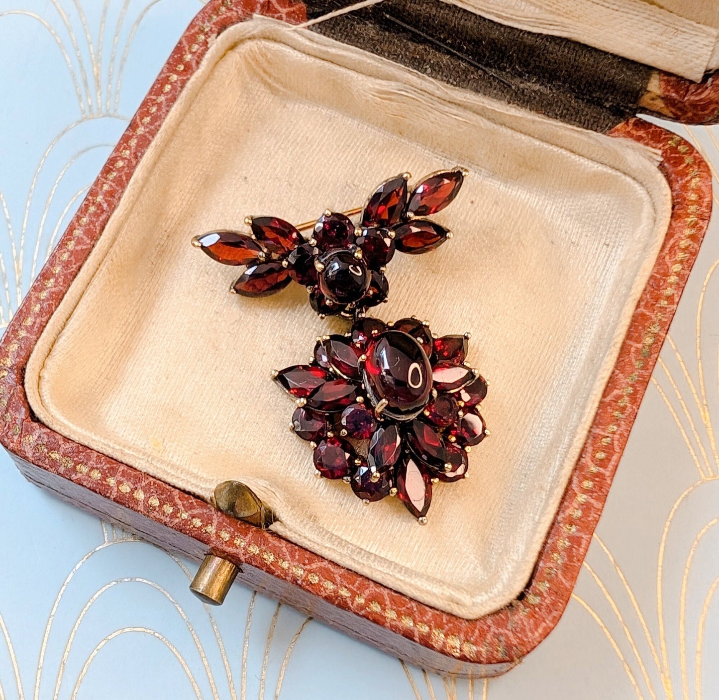 Vintage French Garnet Brooch, Luxury Gold Vermeil Jewelry, Perpignan Garnet Pin, Catalan Garnet Jewelry, French Bijoux Regional, Jewelry Box